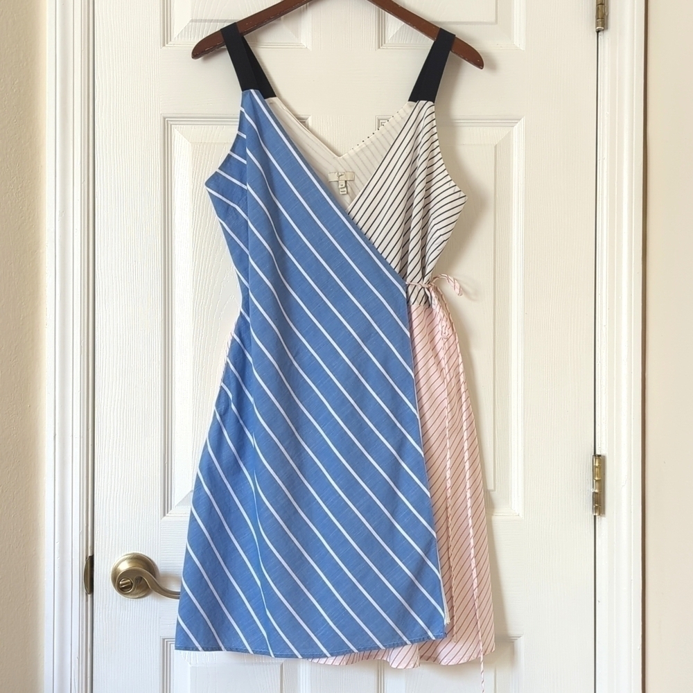 Joie Editha Striped Colorblock Sleeveless V-neck A-Line Mini Wrap Dress Medium